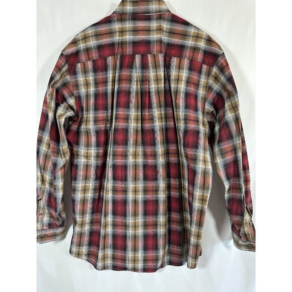CINCH MEN'S XL 100 % COTTON PLAID RED/BROWN LONG SLEEVE COLLAR WESTERN SHIRT - Picture 3 of 9